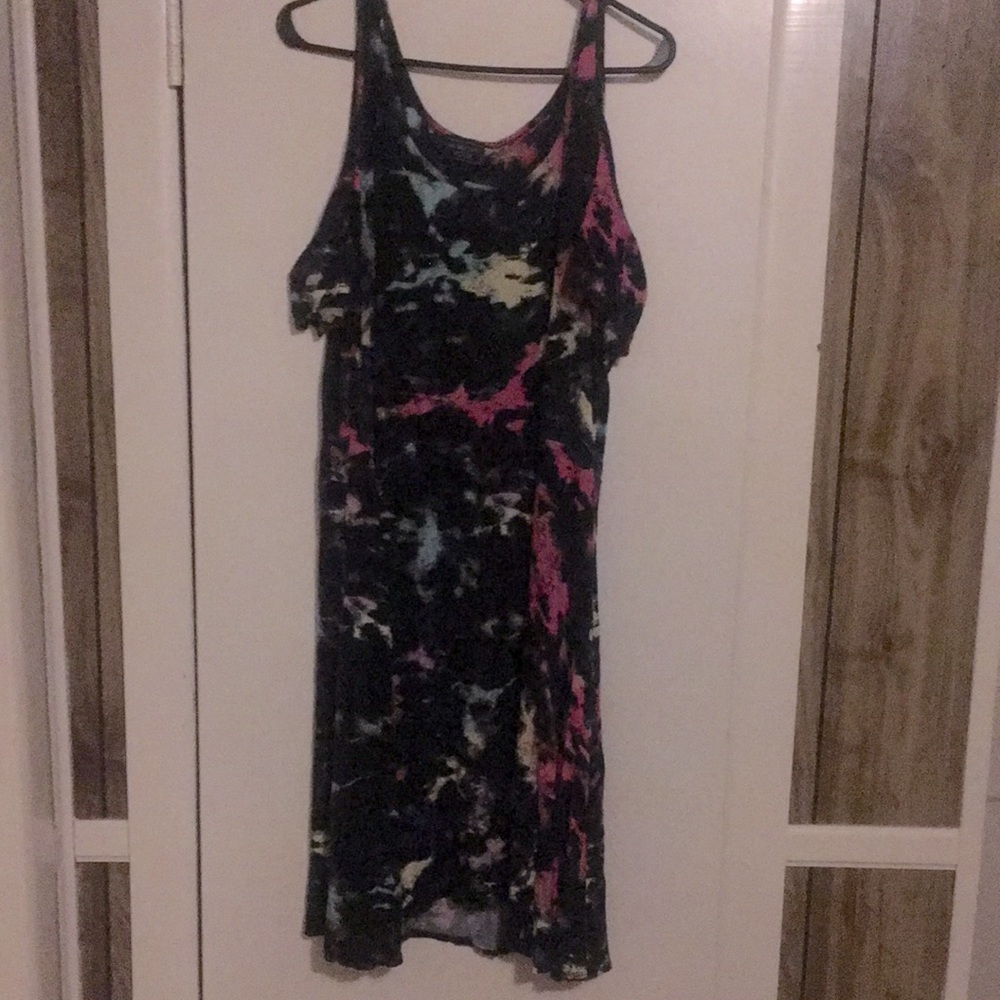Black pastel galaxy no shoulder skater dress